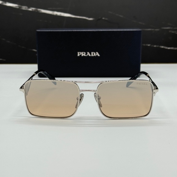 NEW PR A52S 1BC8J1 PRADA SILVER BEIGE SQUARE SPR A52 1BC8J1 WOMEN SUNGLASSES - Picture 3 of 12